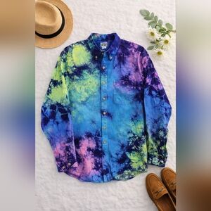 Vtg Sierra Pacific L Sleeve Button Tyed Dyed Denim Shirt/jacket. Mens XL